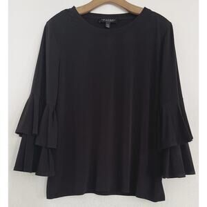 LOUNDRY By Shelli Segal Top Tunic Women L Black Bell Sleeve Stretch